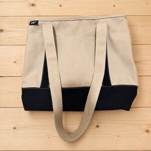 Lands' End Canvas Tote Bag Navy & Natural Open Cotton Beach Utility Shopper[W]